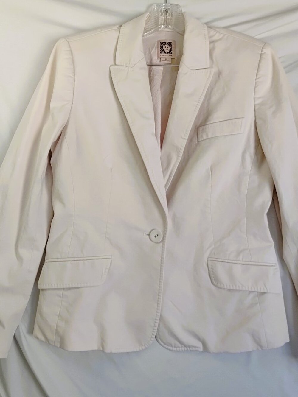 Ann Klein Cream Suit Jacket Size 8 Cotton Stretch Women